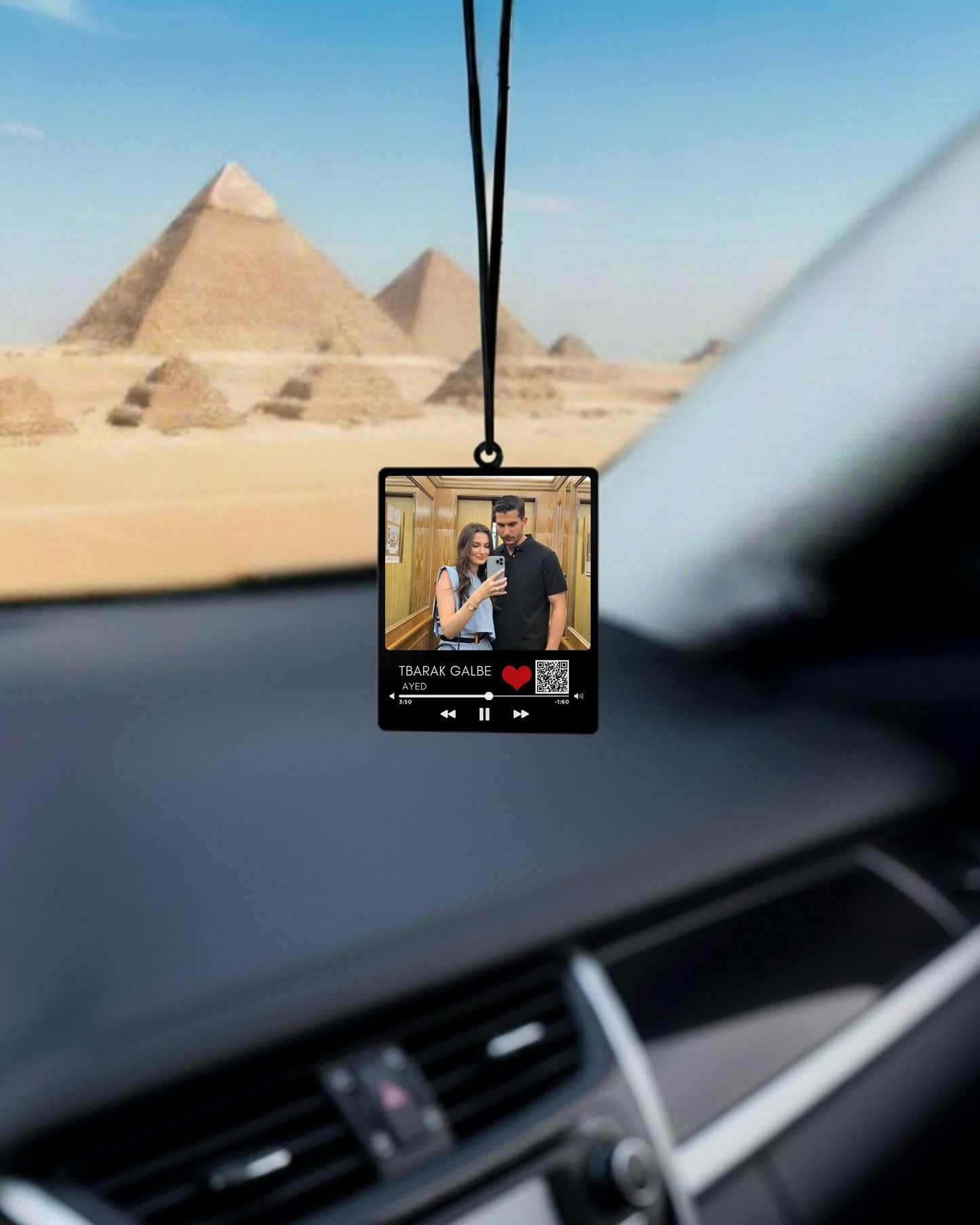 car pendant with long messages + qr code