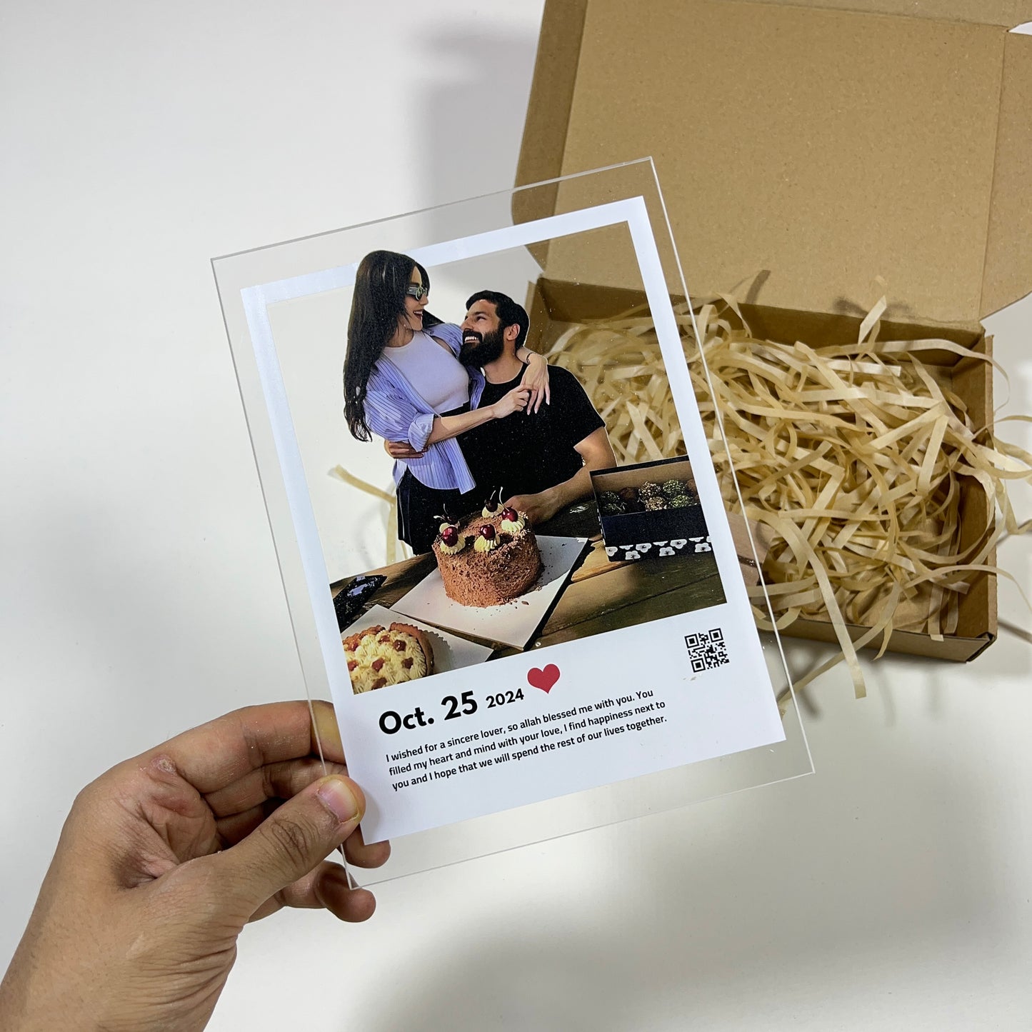 Acrylic frame with a White border and qr code