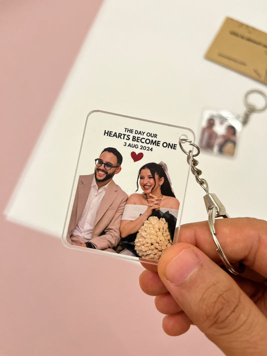 The day our hearts become one heart -  Personalized  Photo Keychai