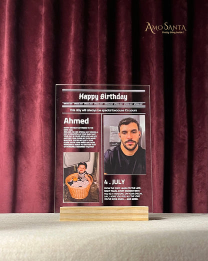 The Birthday Edition – Custom Newspaper Acrylic Frame for Him