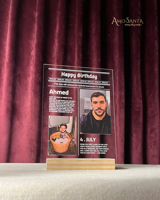 The Birthday Edition – Custom Newspaper Acrylic Frame for Him