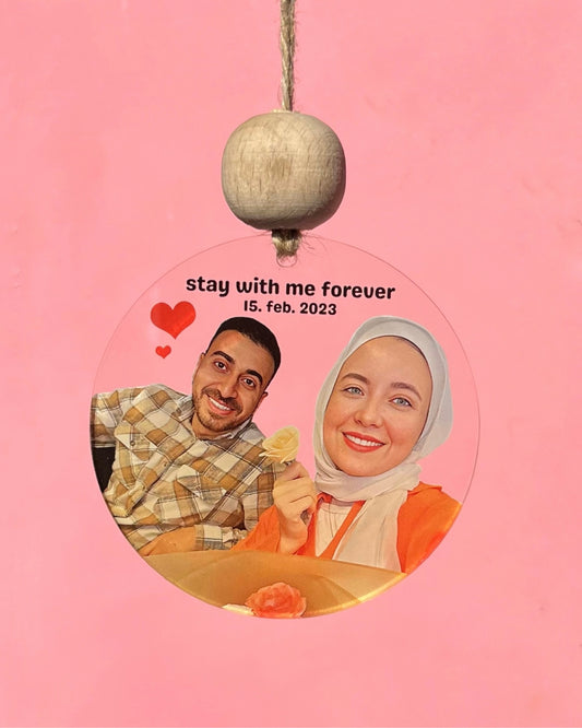 Car necklace A round transparent printed with a photo and text