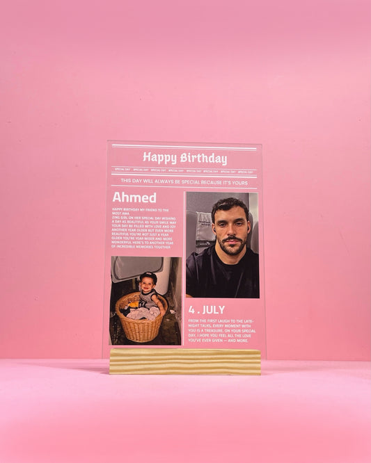 The Birthday Edition – Custom Newspaper Acrylic Frame for Him