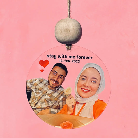 Car necklace A round transparent printed with a photo and text