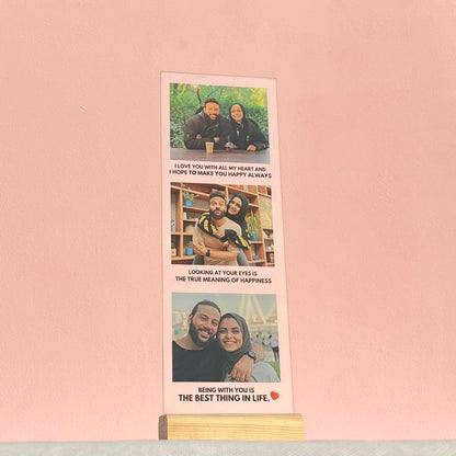 Acrylic stand with 3 photos and 3 quotes.
